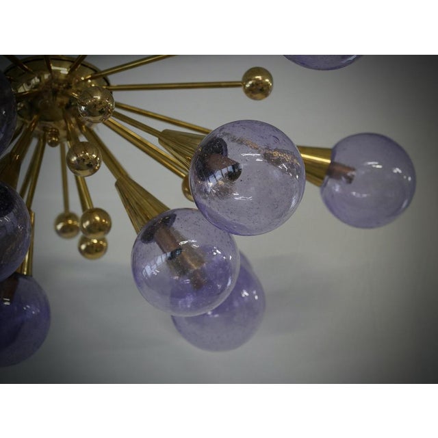 Mid-Century Modern Mid-Century Murano Periwinkle Art Glass and Brass Chandelier and Pendant For Sale - Image 3 of 9