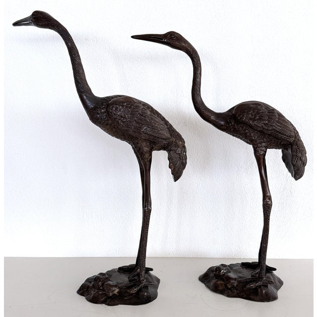 Maroon Large Burnished Brass Heron Sculptures, Italy, 1970, Set of 2 For Sale - Image 8 of 18