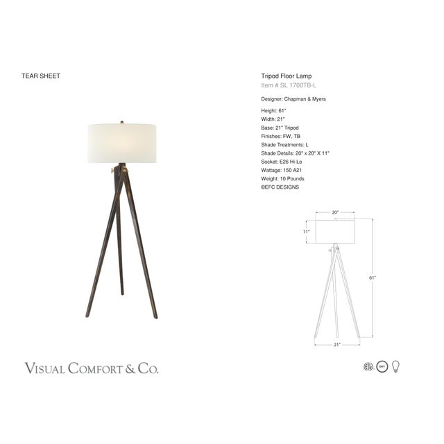 Chapman & Myers by Visual Comfort Signature Tripod Floor Lamp in Tudor Brown with Linen Shade Designer: Chapman & Myers...