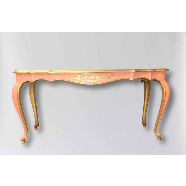 1960s Blush & Gilded Italian Rococo Console Table For Sale - Image 10 of 11