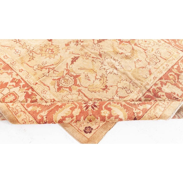 Vintage Pale Beige Background Botanic Indian Amritsar Carpet For Sale In New York - Image 6 of 8
