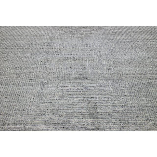 Handmade Modern Moroccan Style Wool Rug With Geometric Motif in Light Gray For Sale - Image 9 of 9