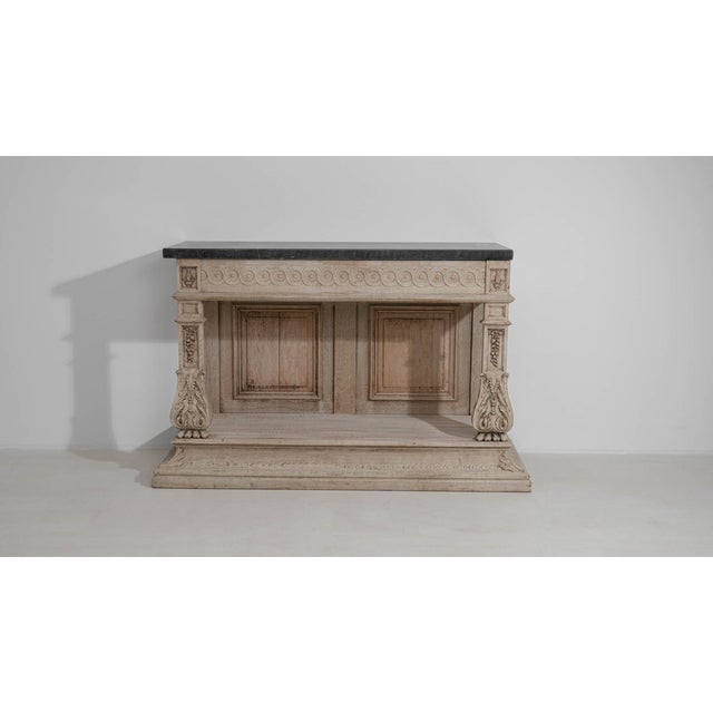 Neoclassical 19th Century Oak Neoclassical Console Table With Belgian Bluestone Top For Sale - Image 3 of 9
