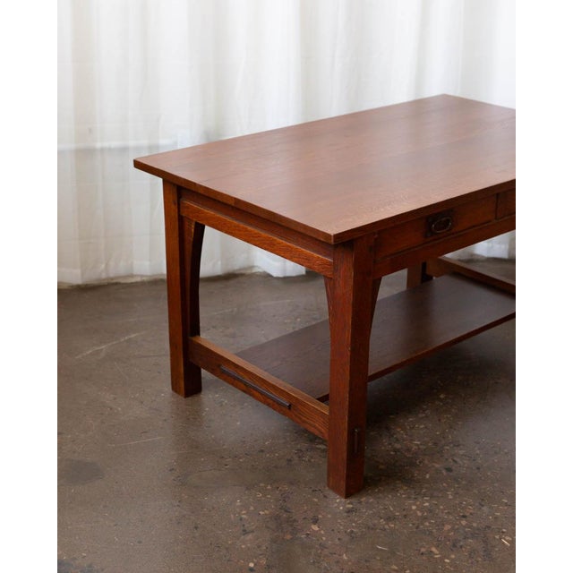 Gustav Stickley Mission Oak Arts & Crafts Writing Desk or Library Table, Circa 1900 For Sale In Columbus - Image 6 of 18