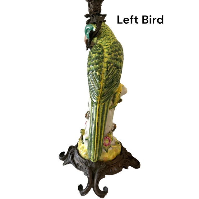 Ceramic Early 20th Century Painted Chinoiserie Style Porcelain and Bronze Ormolu Fitted Parrot Table Lamps - A Pair For Sale - Image 7 of 11