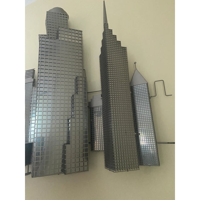 Mid Century C Jere Sculpture New York Cityscape Metal Grid 3d Wall Art Sculpture For Sale - Image 10 of 10