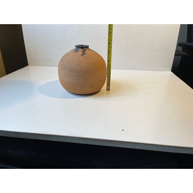 Ceramic Brutalist Scandinavian Stoneware Vase with Blue Drip Glaze, 1970s For Sale - Image 7 of 9