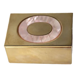 Brass With Shell Inlay Pin Box Made in Florence Italy Marked Car Bomboniere Crescenzic