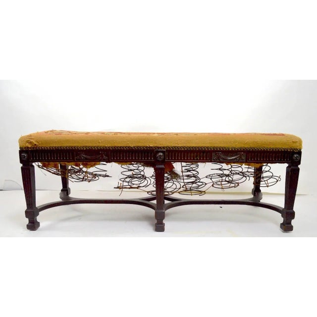 Nice Adam (Federal) style bench with tapestry fabric top (worn). This example will need to be reupholstered, it is...
