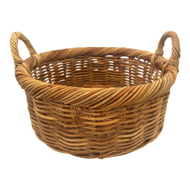 Rustic European Woven Rattan/Wicker Gathering Basket For Sale