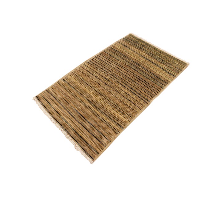 Abstract Modern Gabbeh Beige/Green Wool Rug - 2'9'' X 4'10'' For Sale - Image 3 of 10