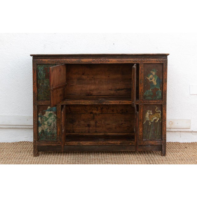 Green Antique Himalayas Hand-Painted Tibetan Cabinet For Sale - Image 8 of 12