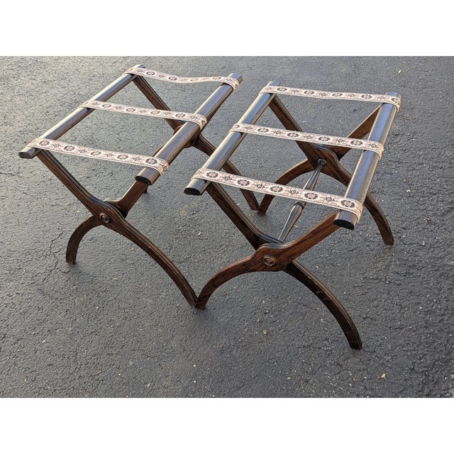Wood Vintage Mid Century Butler Folding Luggage Rack Suitcase Stand - A Pair For Sale - Image 7 of 11
