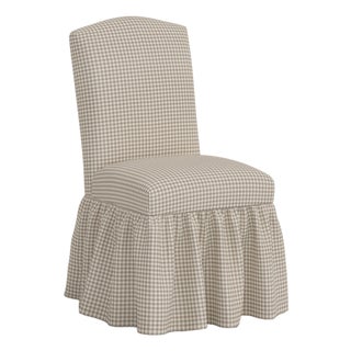 Stoffer Home x Cloth & Company Thelma Ruffle Camel Back Dining Chair in Mauve Mini Gingham For Sale