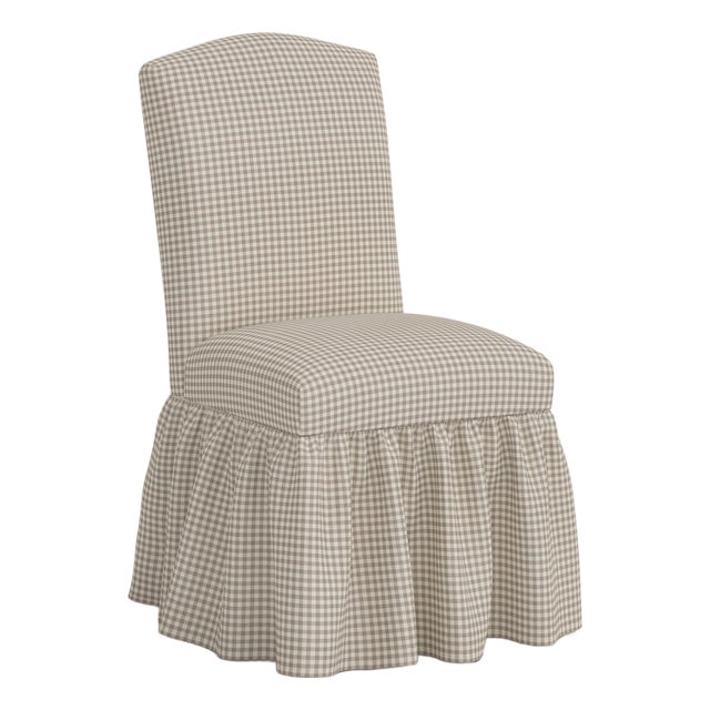 Stoffer Home x Cloth & Company Thelma Ruffle Camel Back Dining Chair in Mauve Mini Gingham For Sale