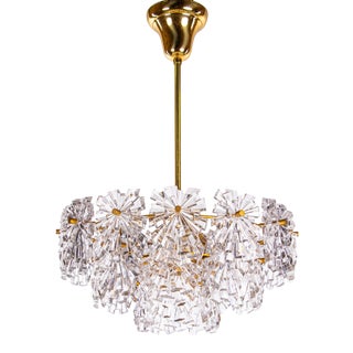 1970 Germany Kinkeldey Starburst Chandelier in Crystal & Gilt-Brass For Sale
