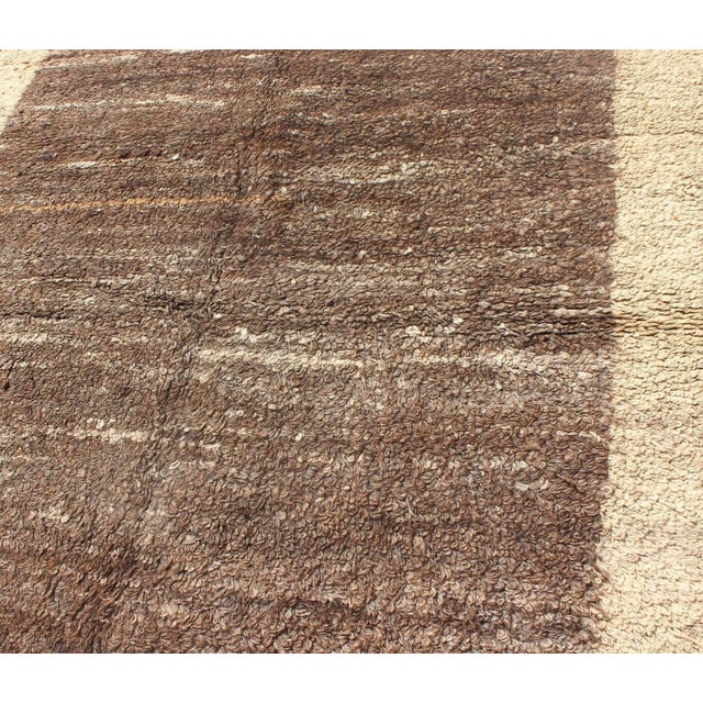 Contemporary Mid 20th Century Modern & Minimalist Design Turkish Vintage Tulu Rug in Light Taupe and Brown For Sale - Image 3 of 13