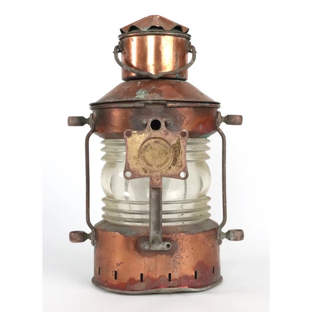Early 20th Century DHR Holland Ankerlight Copper & Glass Ship Lantern For Sale - Image 4 of 12