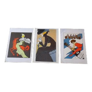 Vintage Elephant Folio Size Art Nouveau Poster Lithographs - Set of 3