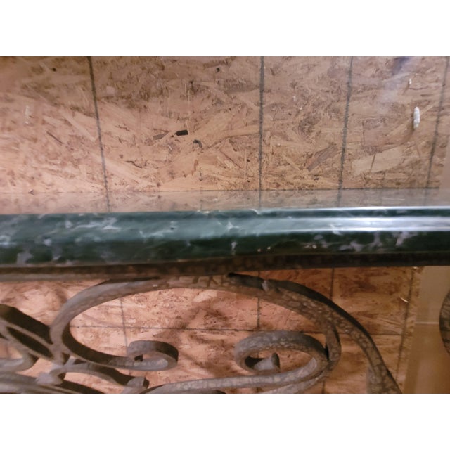 Art Deco Style Green Marble Console Table With Wrought Iron Base For Sale - Image 10 of 15