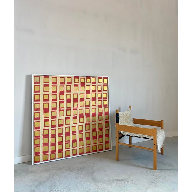 49" Minimalist Organic Modern Gold Foil Grid Painting For Sale - Image 11 of 17