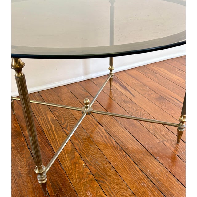 Mid-Century Modern 1960’s French Brass & Smoked Glass Round Coffee Table For Sale - Image 3 of 4