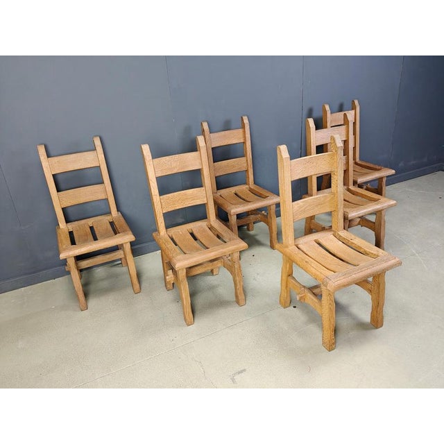 Vintage Brutalist Oak Dining Chairs, 1960s, Set of 6 For Sale - Image 9 of 15