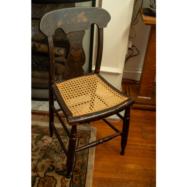 Late 19th Century Antique Hitchcock Chair: Black & Gold Harvest Stencil Caned Seat Early American Occasional Seating For Sale - Image 5 of 9