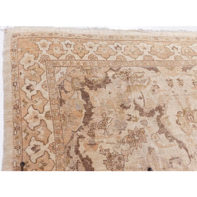 Early 20th Century Antique Persian Sultanabad Beige and Brown Handwoven Wool Rug For Sale - Image 5 of 9