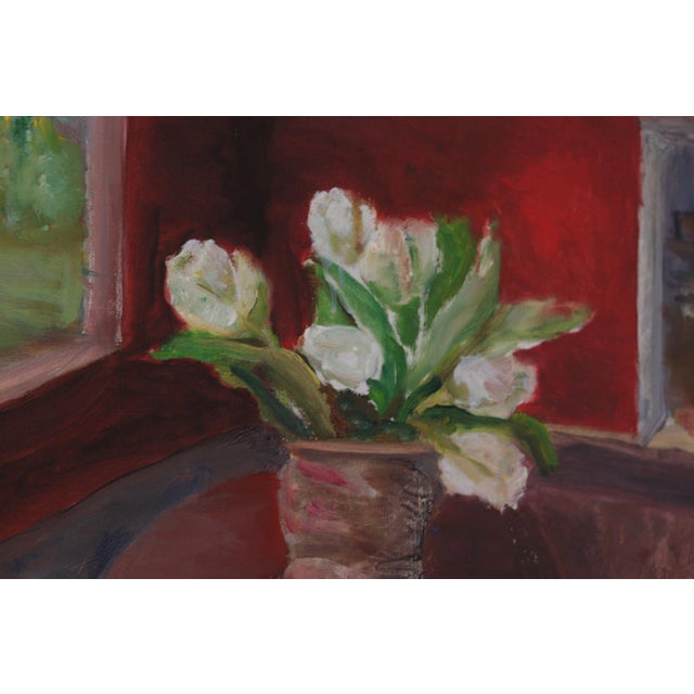Mid-Century Modern Aina Schiller, White Roses, 1950s, Oil on Canvas, Framed For Sale - Image 3 of 15