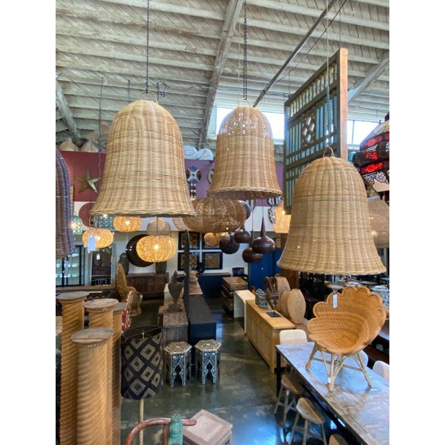 2020s Raw Wicker Bell Organic Modern Coastal Pendant Light Medium For Sale - Image 5 of 7