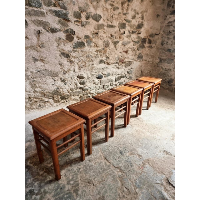 Vintage Workshop Stools in Beech Wood, 1930s, Set of 6 For Sale - Image 14 of 14