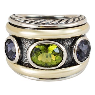 David Yurman 925 Silver 14k Yellow Gold Renaissance 3 Stone Cocktail Ring, Size 6 For Sale