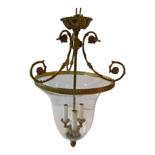 Late 20th Century Brass and Blown Glass Bell Jar Pendant For Sale