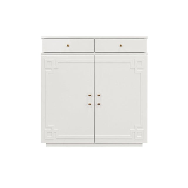 Matthew Izzo Home Glenn White Lacquer Two Door/Two Drawer Cabinet With Acrylic and Brass Hardware For Sale In New York - Image 6 of 6