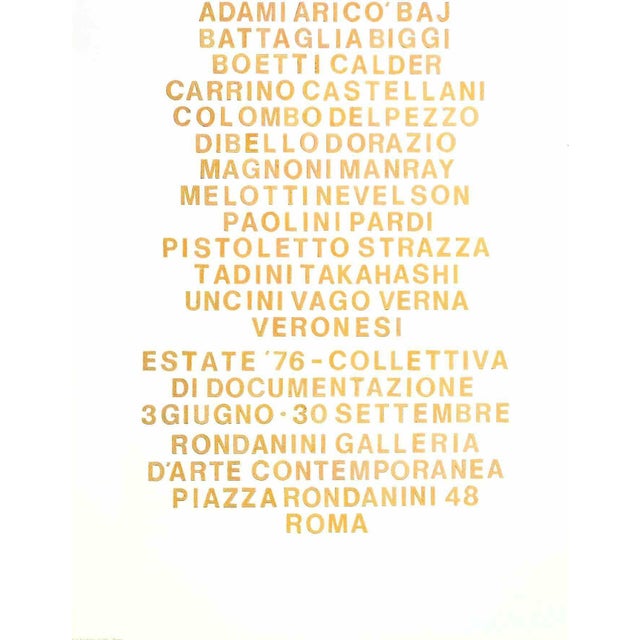 Poster of the historic collective exhibition held at Galleria Rondanini in Summer 1976. Offset and screen print on paper....