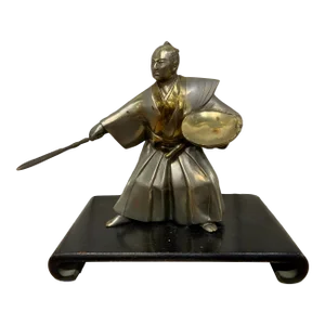 Antique Japanese Silvered Bronze Samurai Sculpture