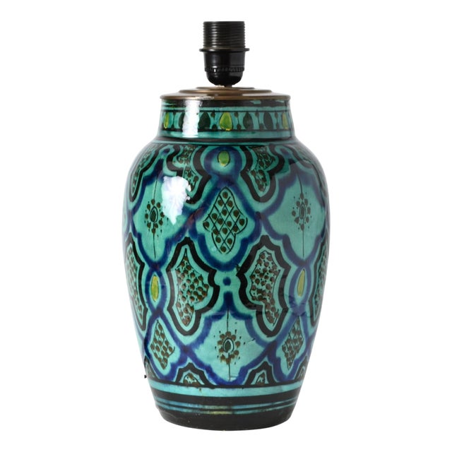 Moroccan Hand-Painted Pottery Table Lamp from Safi, 1970s For Sale
