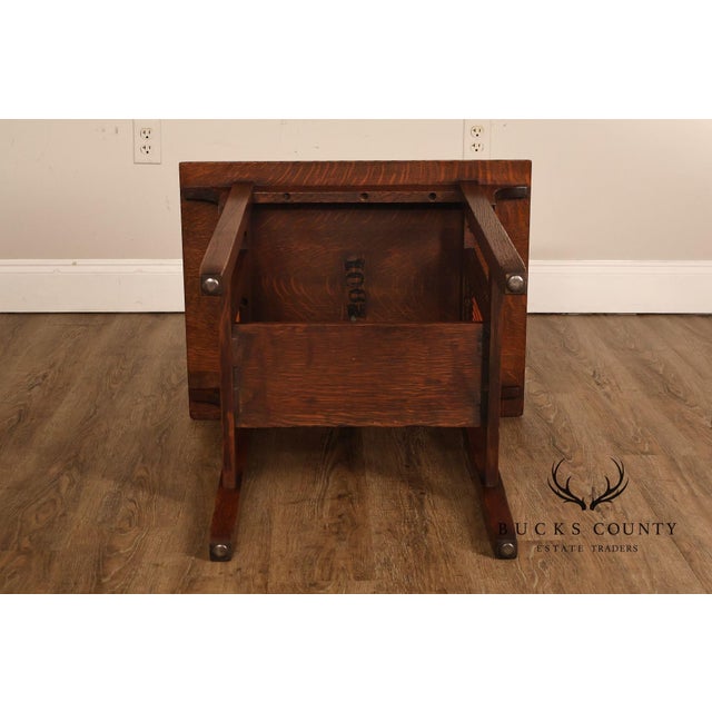 Antique Stickley Brothers Arts & Crafts Oak Side Table With Cane Panels For Sale - Image 9 of 18