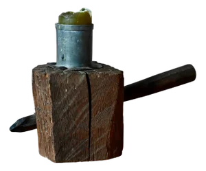 Primitive Candleholder in Raw Wood and Pewter