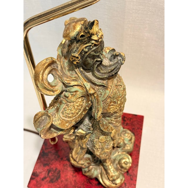 Vintage Tony Duquette Style Bespoke Parcel Gilt Guan Yu Table Lamp by Turtle & Crane -Newly Painted For Sale - Image 9 of 16