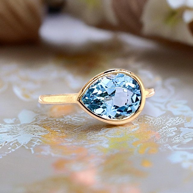 Blue Natural Topaz Ring 6.5 14k Y Gold 3.15 TCW Certified For Sale - Image 8 of 15