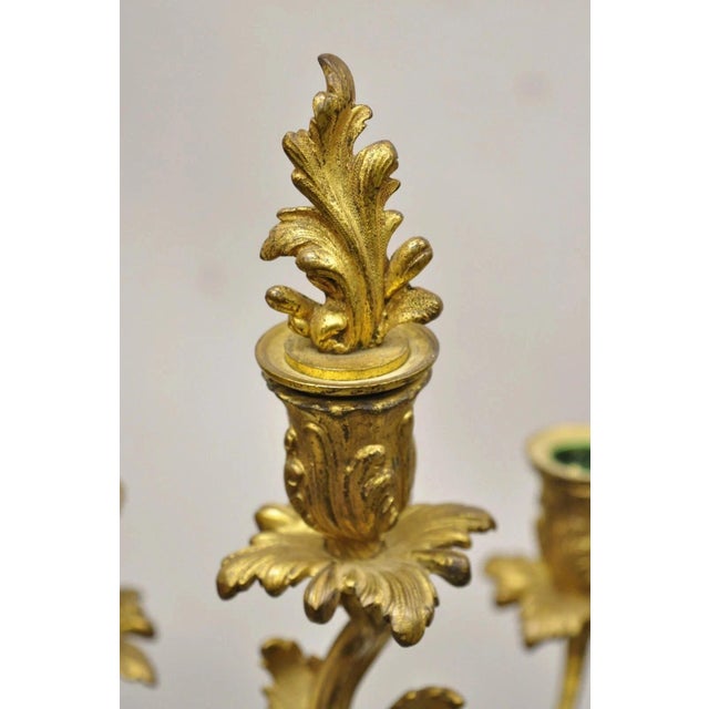 Early 20th Century Antique French Louis XV Rococo Style Gold Gilt Bronze Candelabras - A Pair For Sale - Image 5 of 12