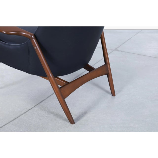Danish Modern Black Leather and Walnut Lounge Chairs by Ib Kofod Larsen for Selig For Sale - Image 11 of 11