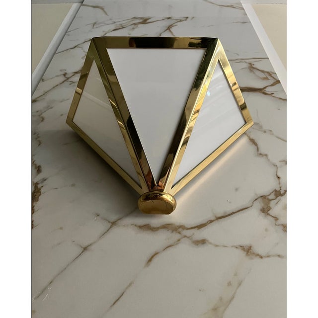 Mid-Century Modern Opaline Glass Brass Sconce from Glashütte Limburg For Sale - Image 3 of 10