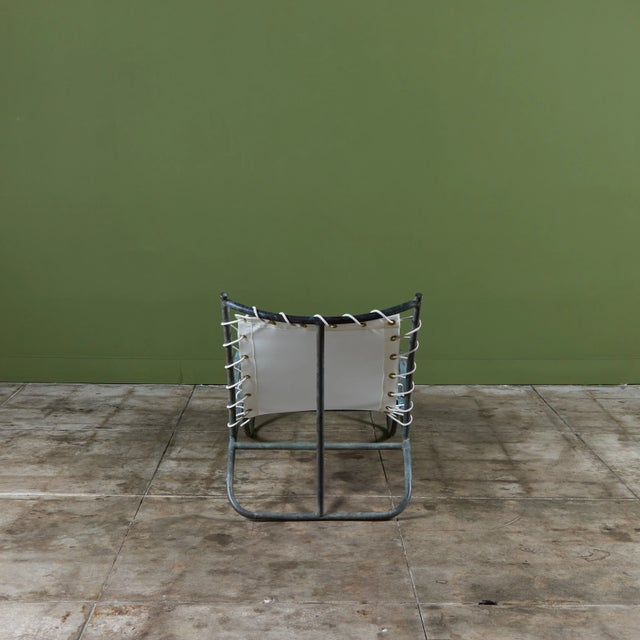 Verdigris Early Walter Lamb Bronze & Canvas Patio Chaise Lounge For Sale - Image 8 of 18