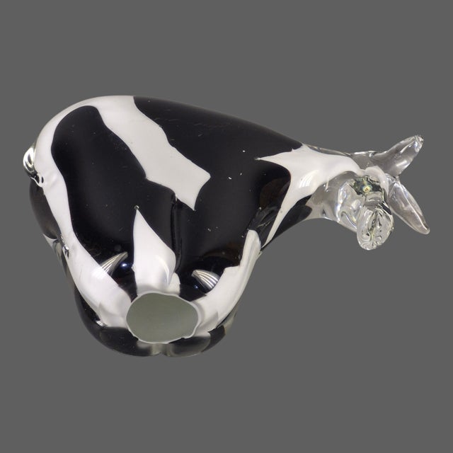 Italian Hand-Blown Art Glass Spotted Black & White Cow Paperweight Figurine For Sale - Image 9 of 10