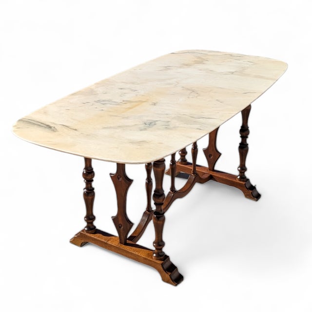 Antique Oval Marble-Top Dining Table With Turned Wood Base For Sale - Image 9 of 18