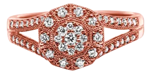 14K Rose Gold Plated .925 Sterling Silver 1/2 Cttw Pave Diamond Halo Cluster Split Shank Cocktail Ring (I-J Color, I1-I2 Clarity) - Size 6