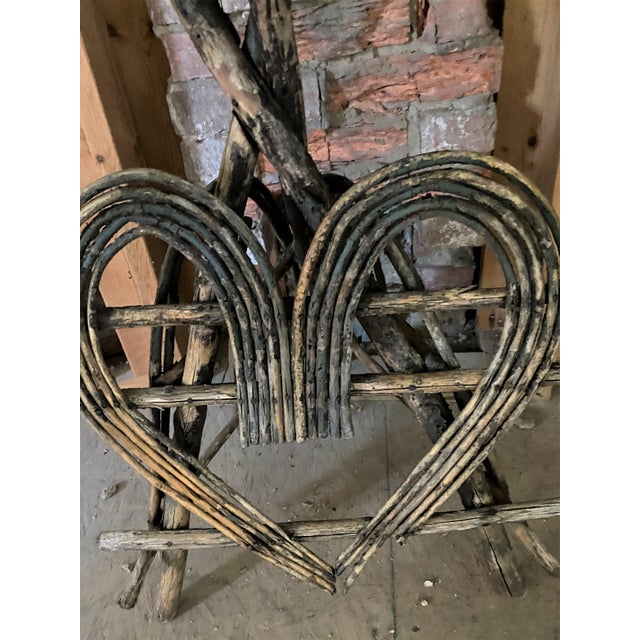 Cabin Early 20th Century Rustic Adirondack Twig Branch Stand Cabin Side Table Heart Bent Wood Motif For Sale - Image 3 of 12